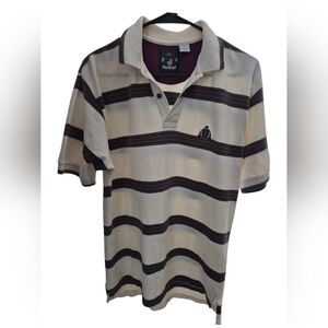 Izod Men's Polo with Cream and Dark Brown Stripes